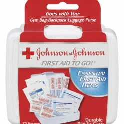 Johnson & Johnson Essential Mini First Aid Kit, 4-1/4 X 4 X 1 In, White, Pack Of 12