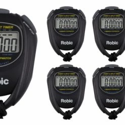 Robic 2 Split Memory Water Resistant Stopwatch, Black, Set Of 7